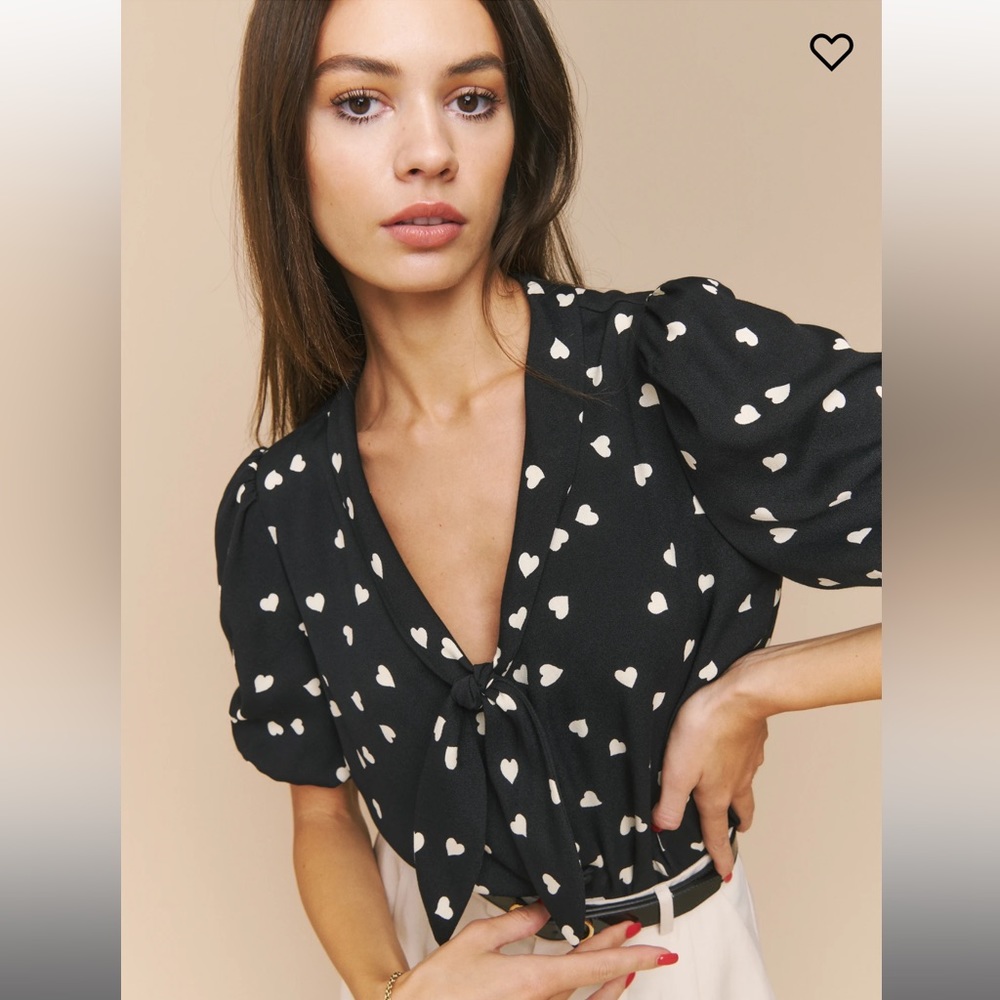 Reformation Black and White Heart Print Top